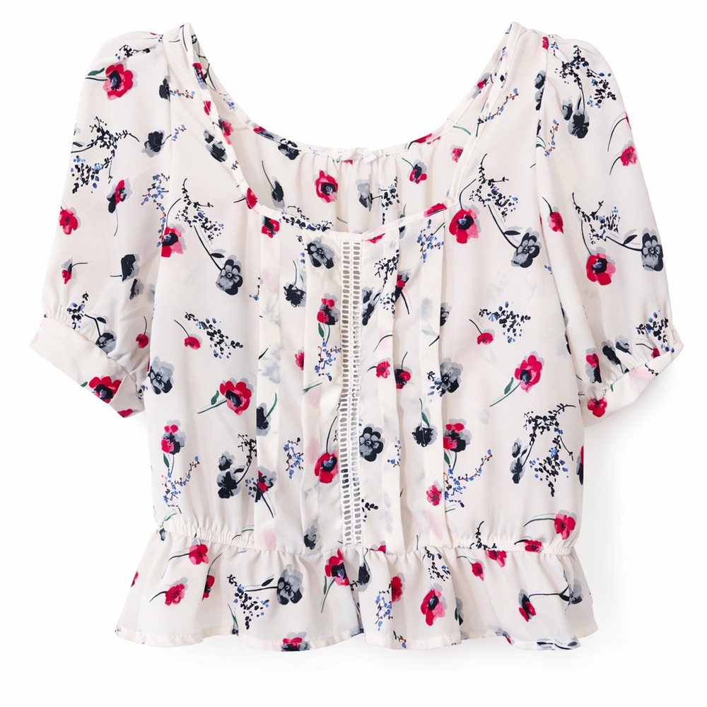 Sienna Sky Crop Top pink white floral size M peplum